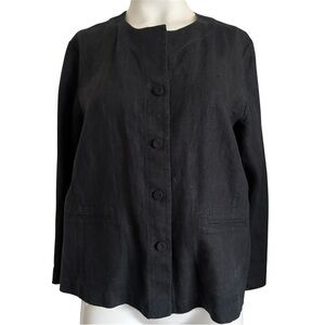 Eileen Fisher Black Irish Linen Round Neck Jacket Sz M